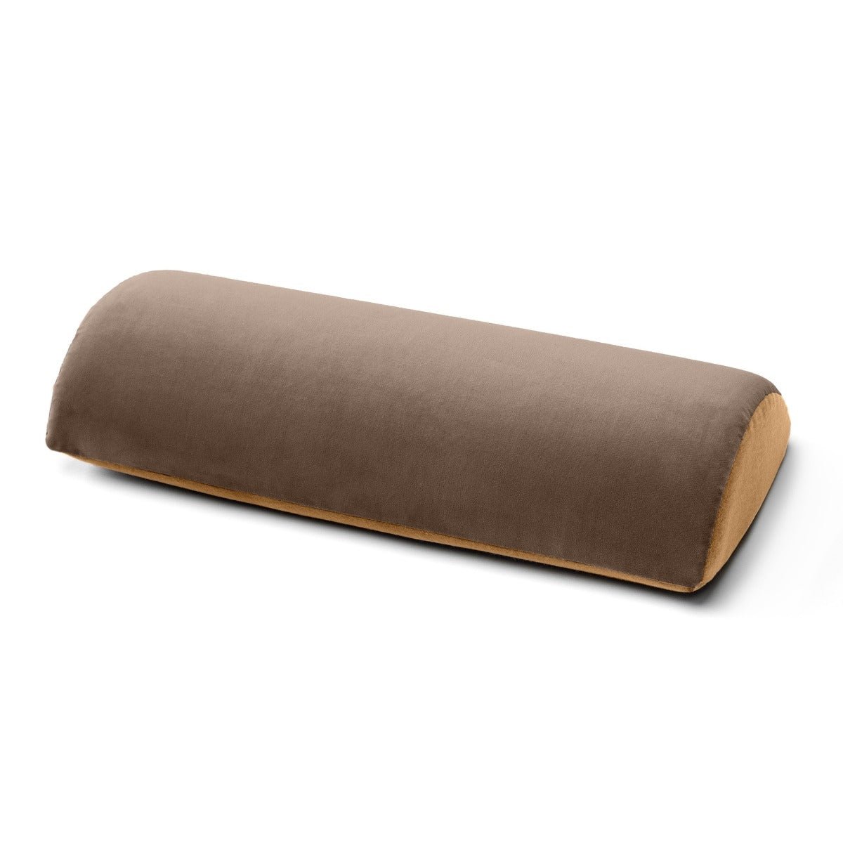Brown cylindrical pillow on a white background