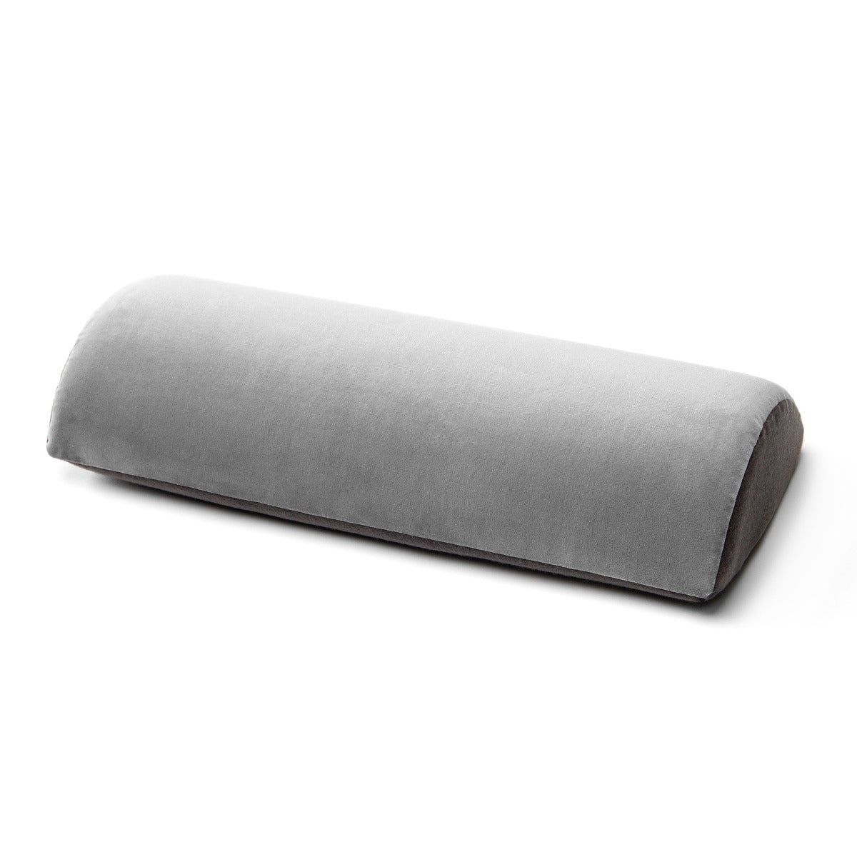 Gray cylindrical pillow on a white background