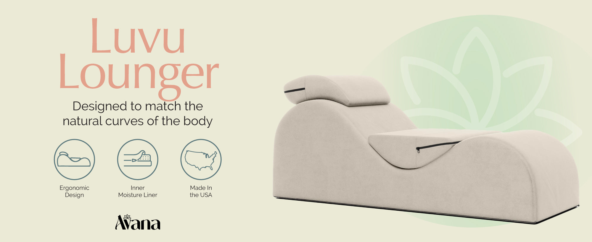 Luvu Lounger with branding and product features on a light background
