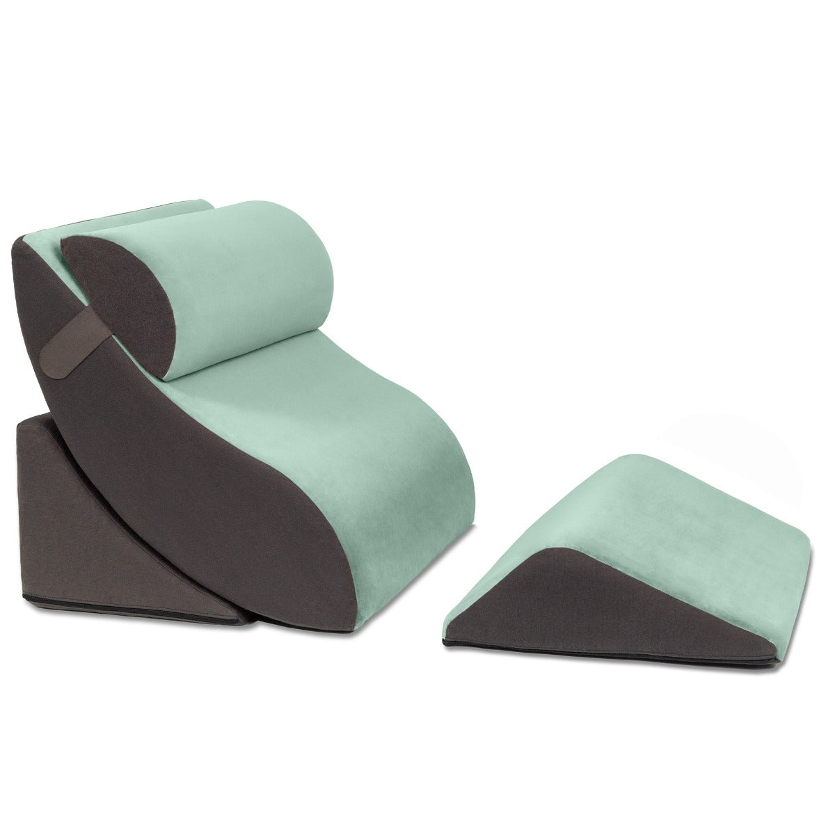 Two wedge-shaped pillows, one larger and one smaller, on a white background.