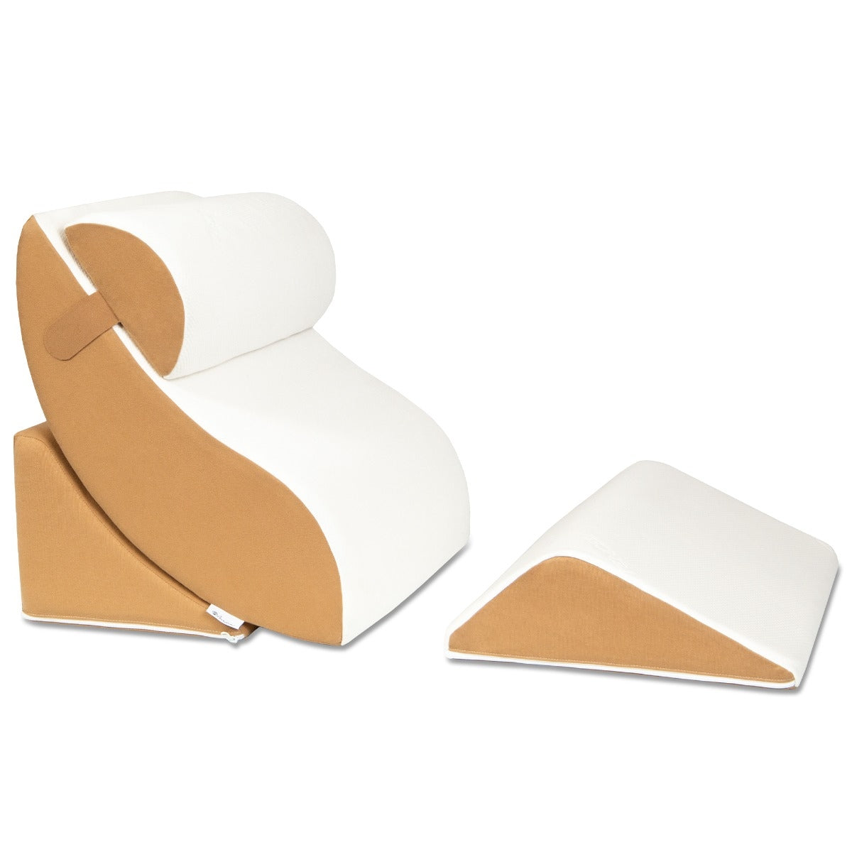 White and brown wedge-shaped product on a white background