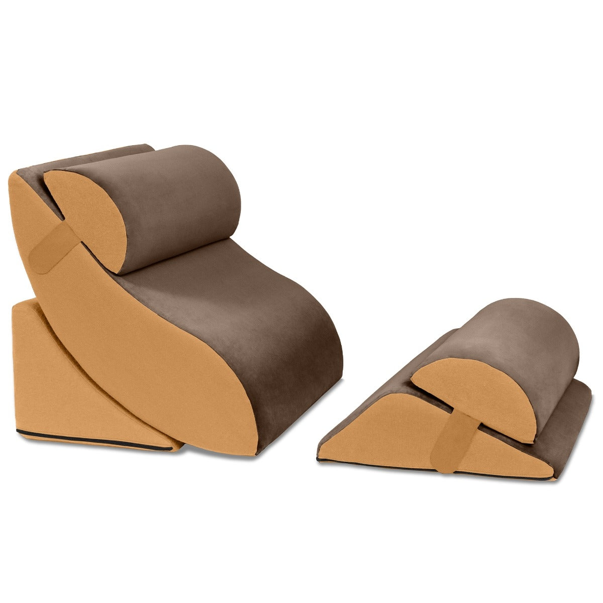 Brown and beige wedge-shaped pillows on a white background