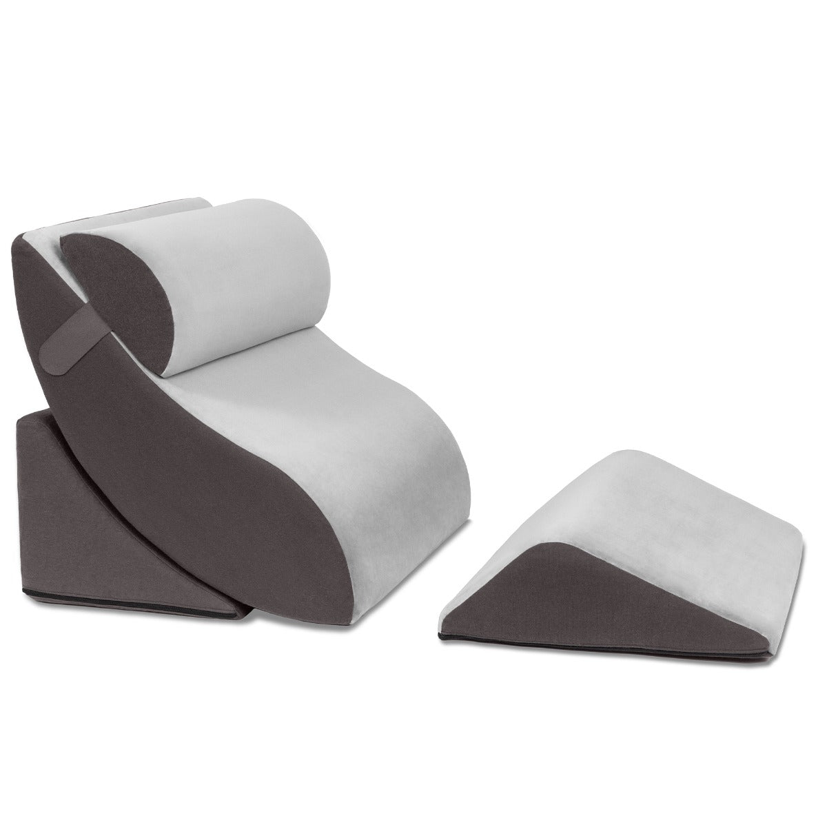 Gray wedge-shaped foam rollers on a white background