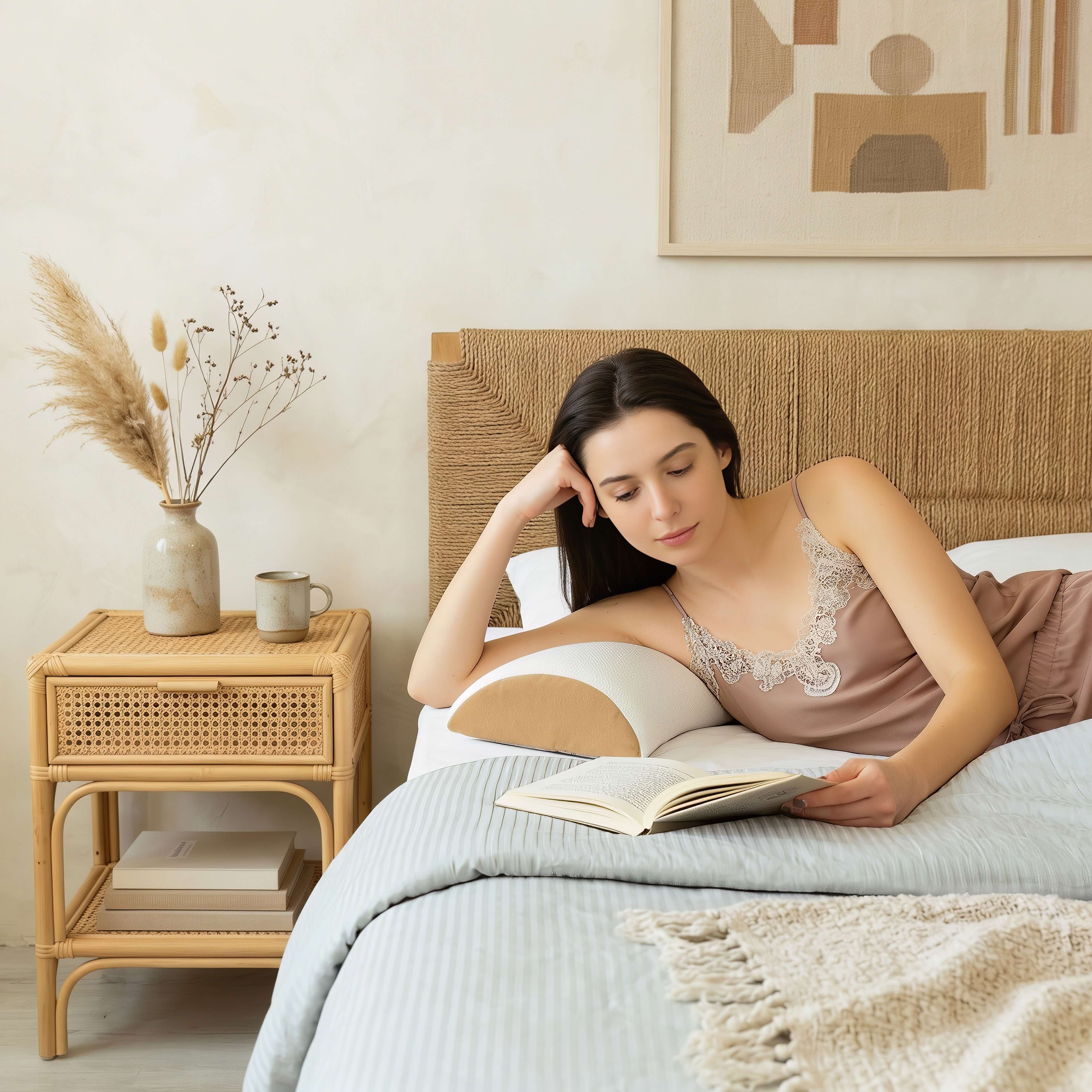 Person resting head on a portable memory foam head rest