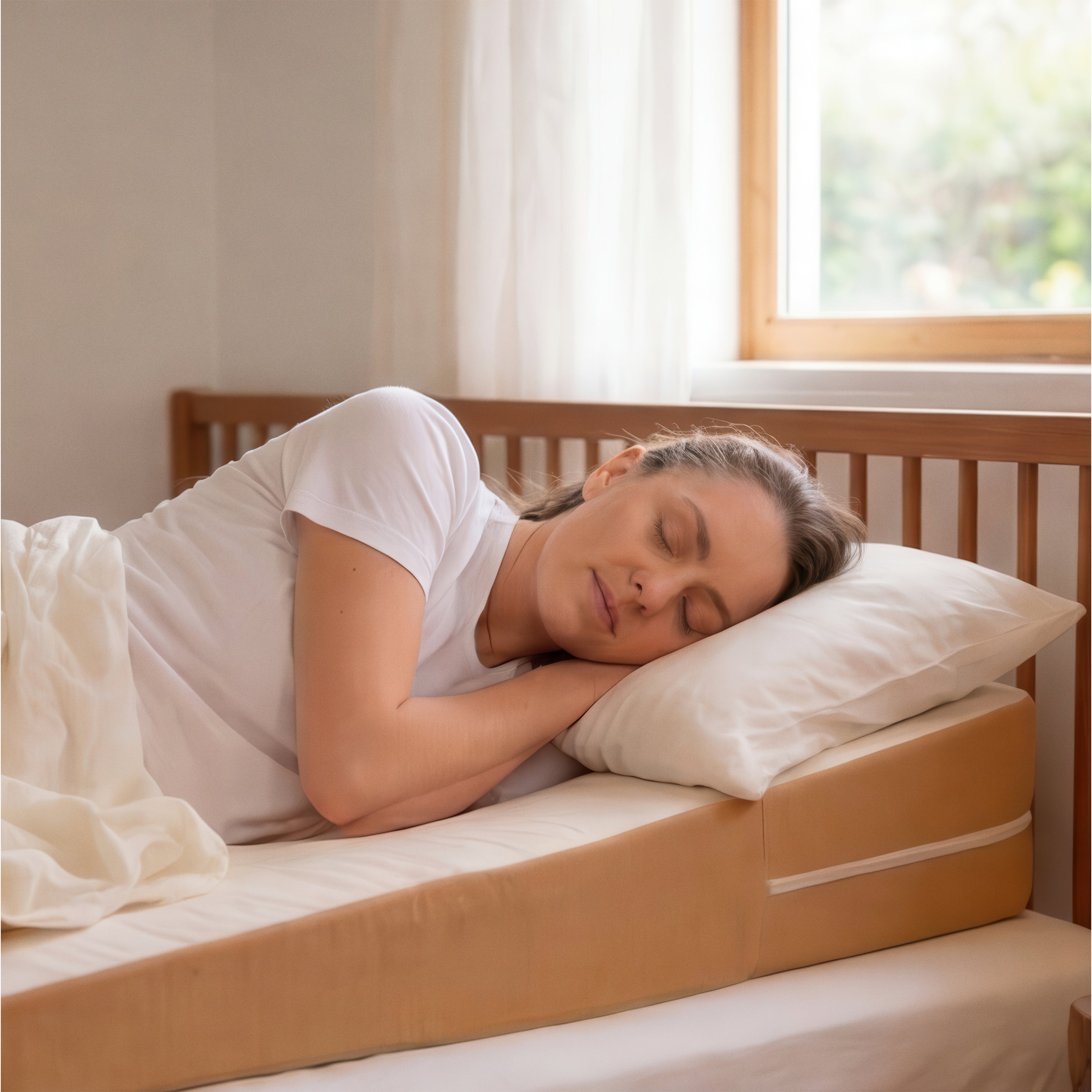 Inclined mattress topper providing gentle elevation on a bed