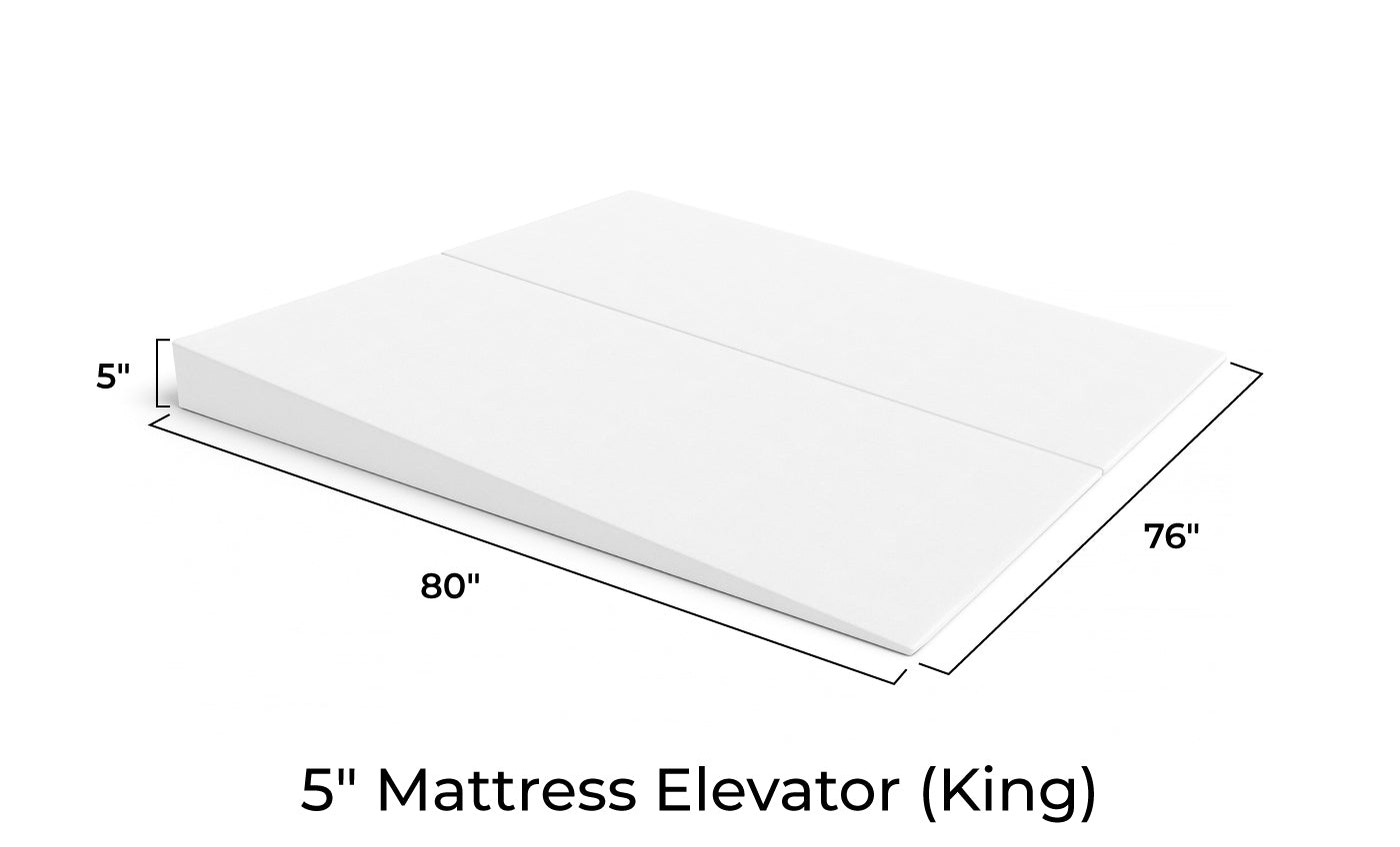 Measurement chart of a 7-inch King mattress elevator on a white background