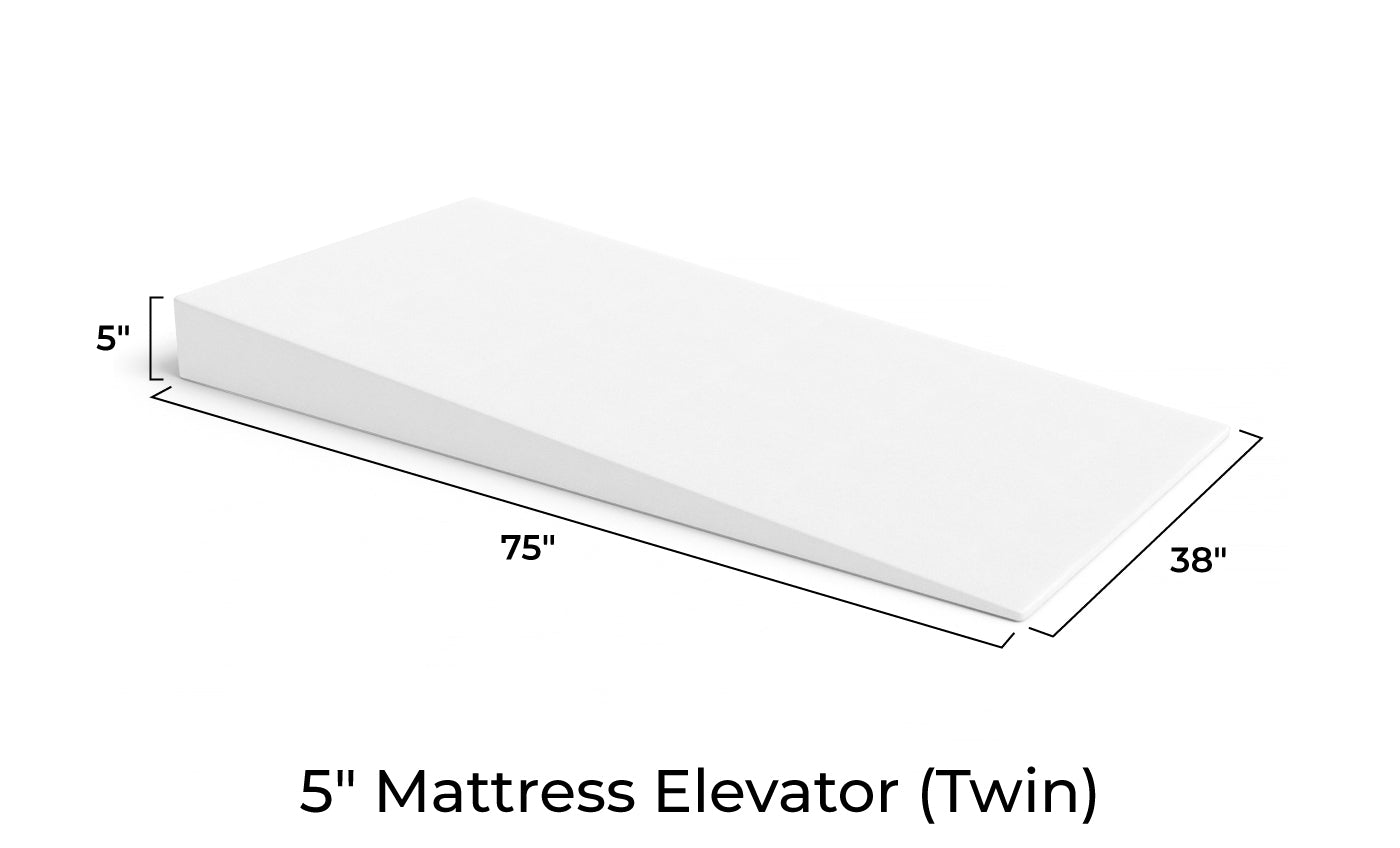Measurement chart of a 5-inch mattress elevator with dimensions labeled.