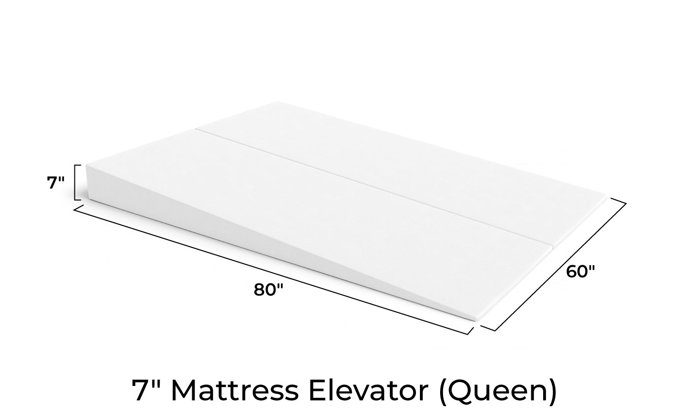 7-inch mattress elevator for Queen size mattress with dimensions on a white background