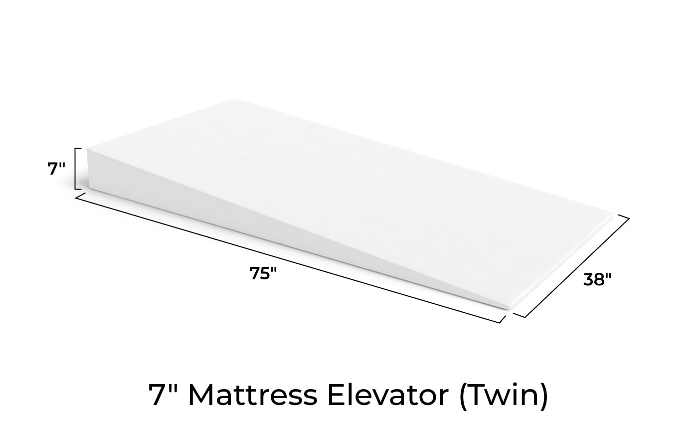 Measurement chart of a 7-inch mattress elevator with dimensions labeled.