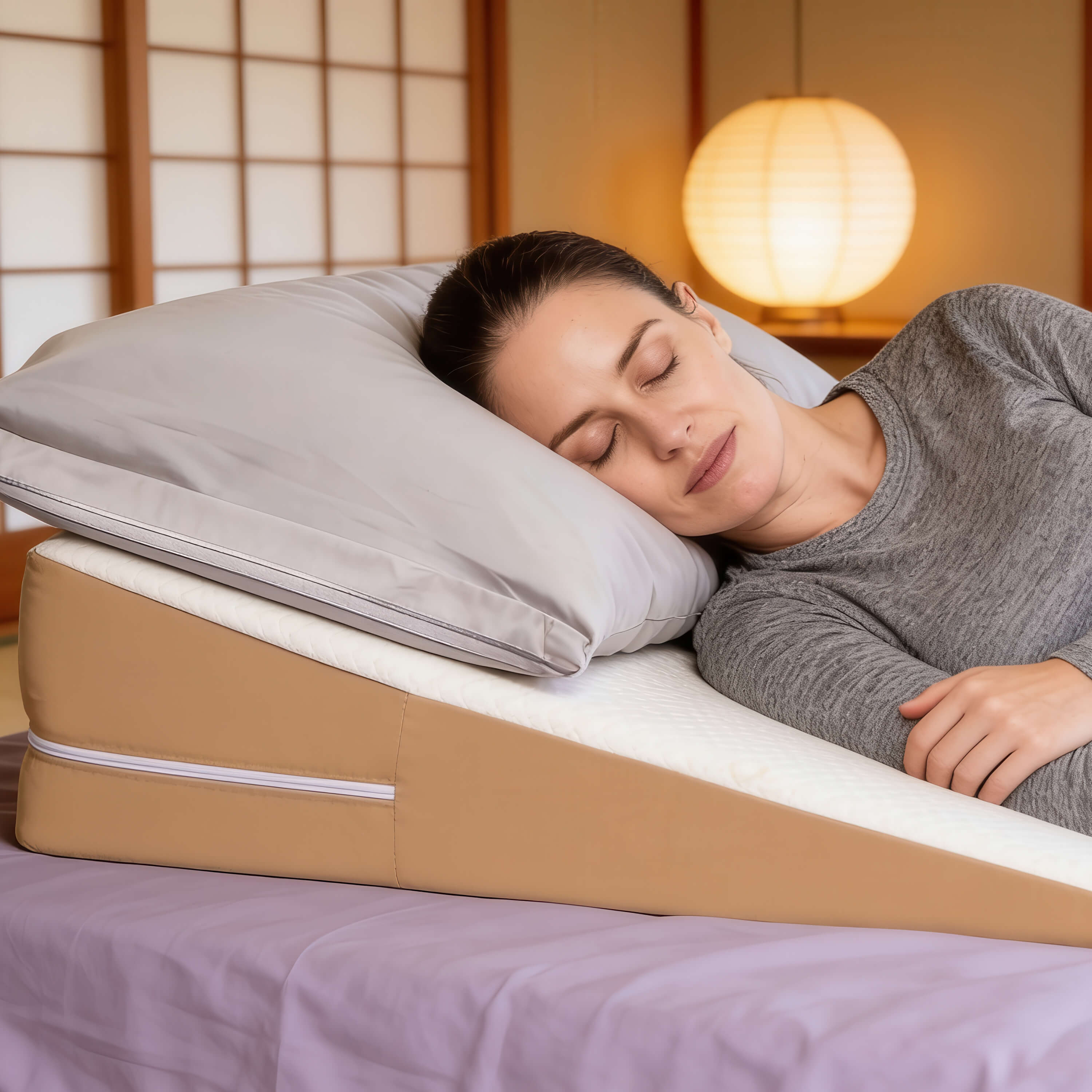 Relax bed wedge pillow on a bed in a styled bedroom