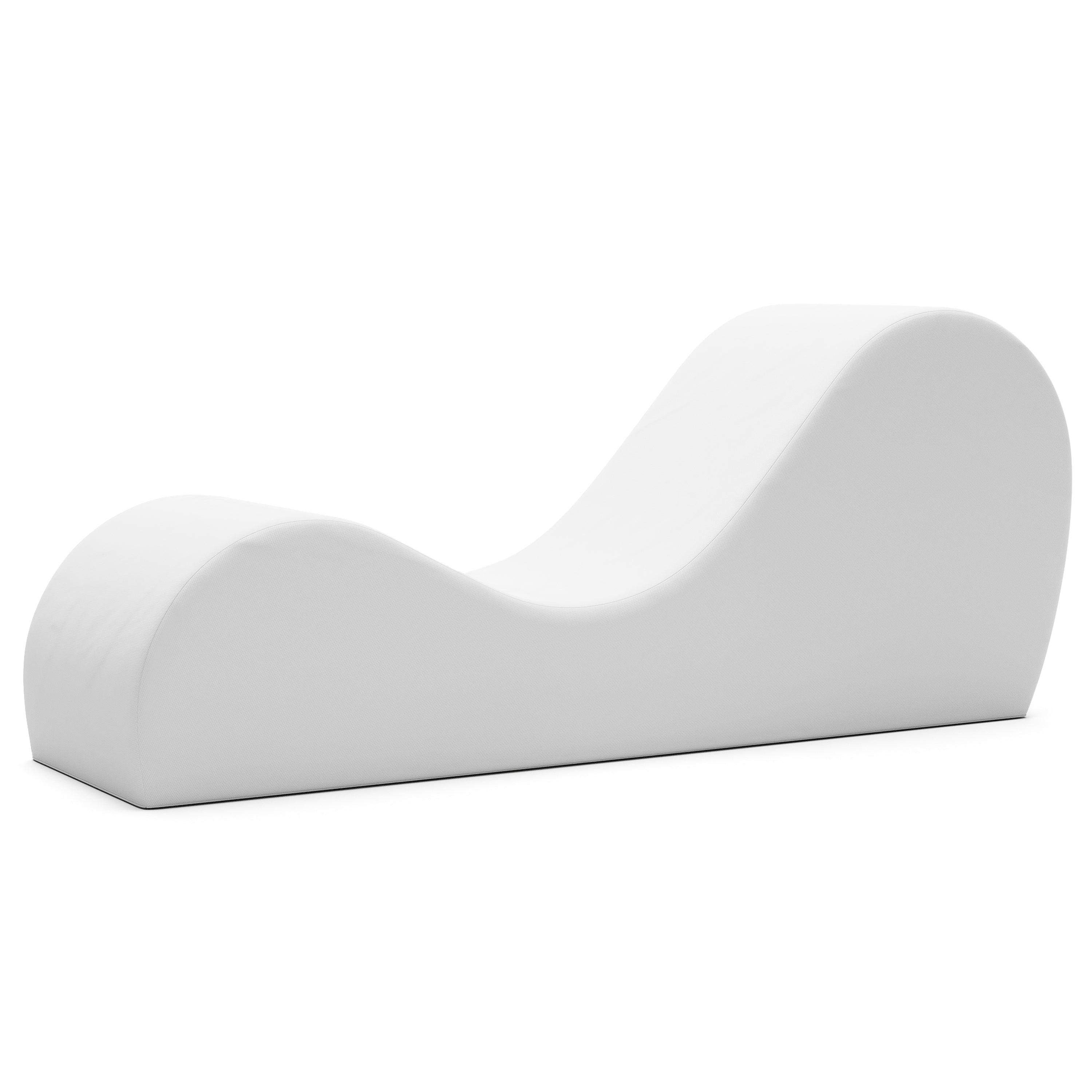 A modern, minimalist white lounge chair with a curved, wave-like silhouette, shown from a side profile on a seamless white background.