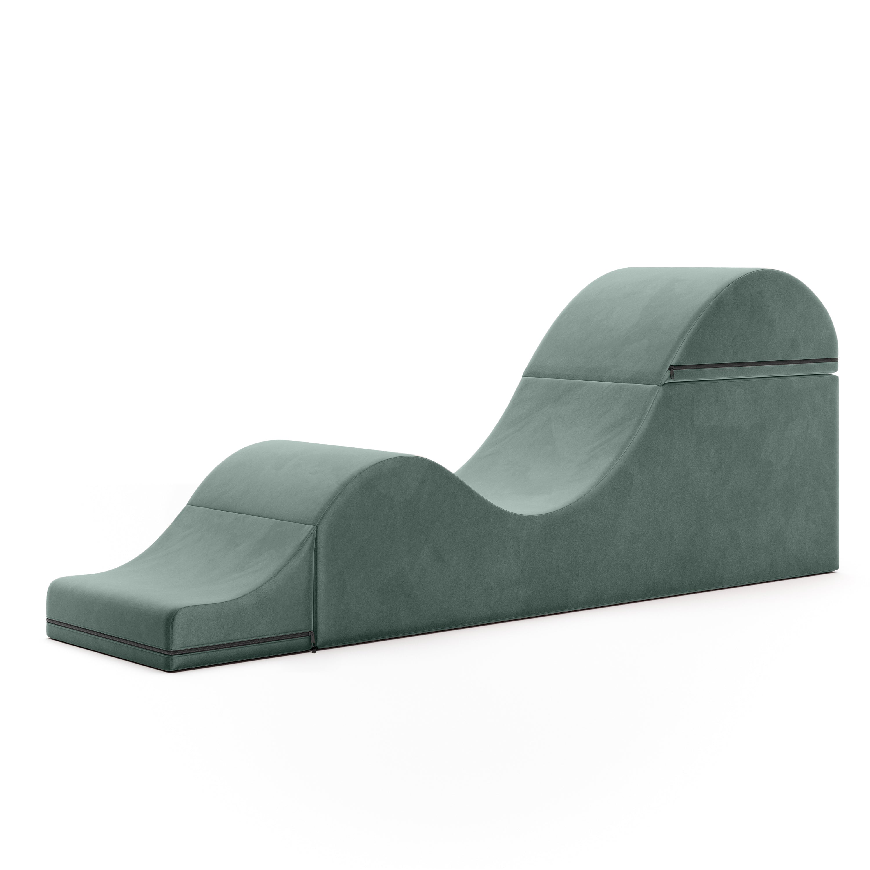 Green cushioned bench on a white background