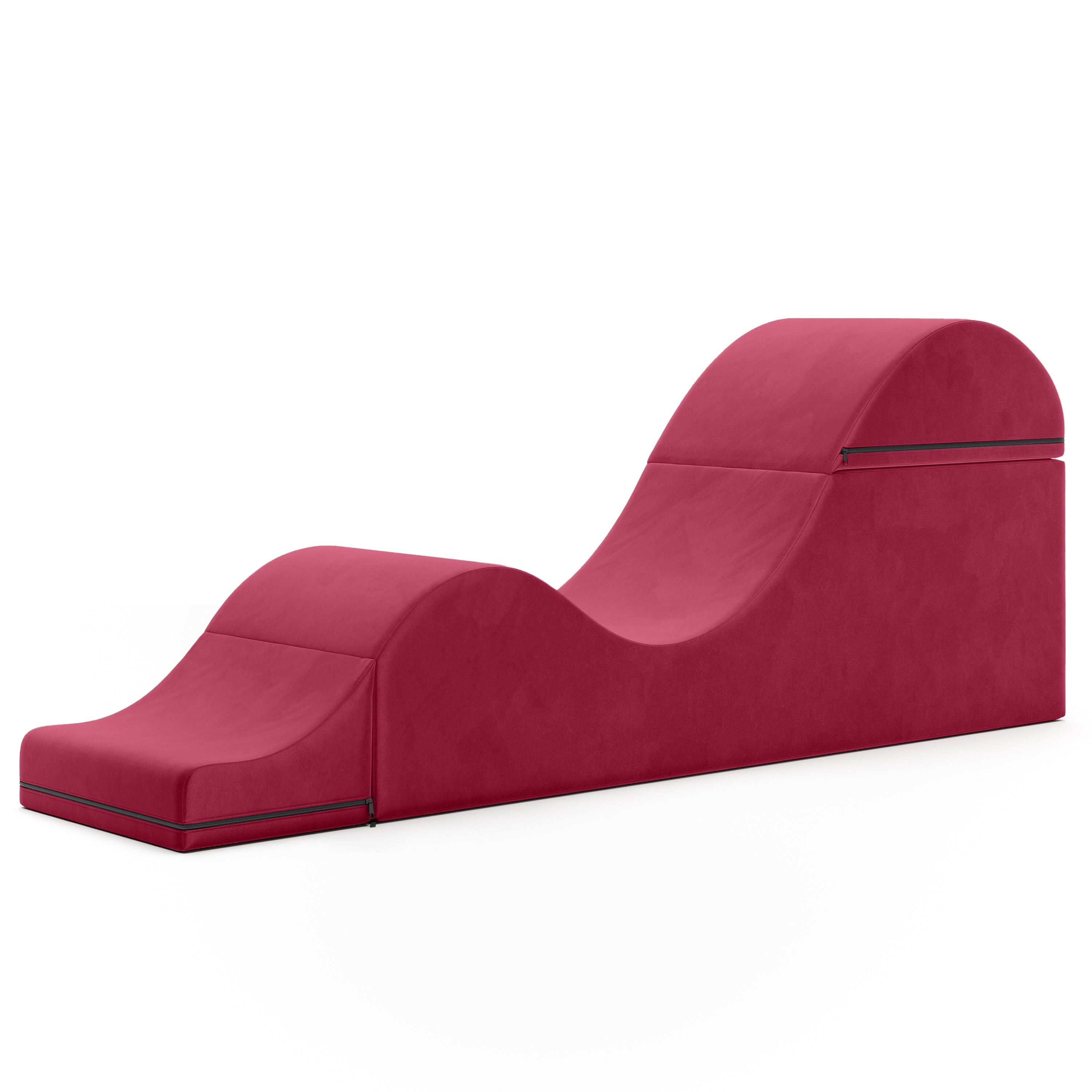 Red fabric bench with curved design on a white background