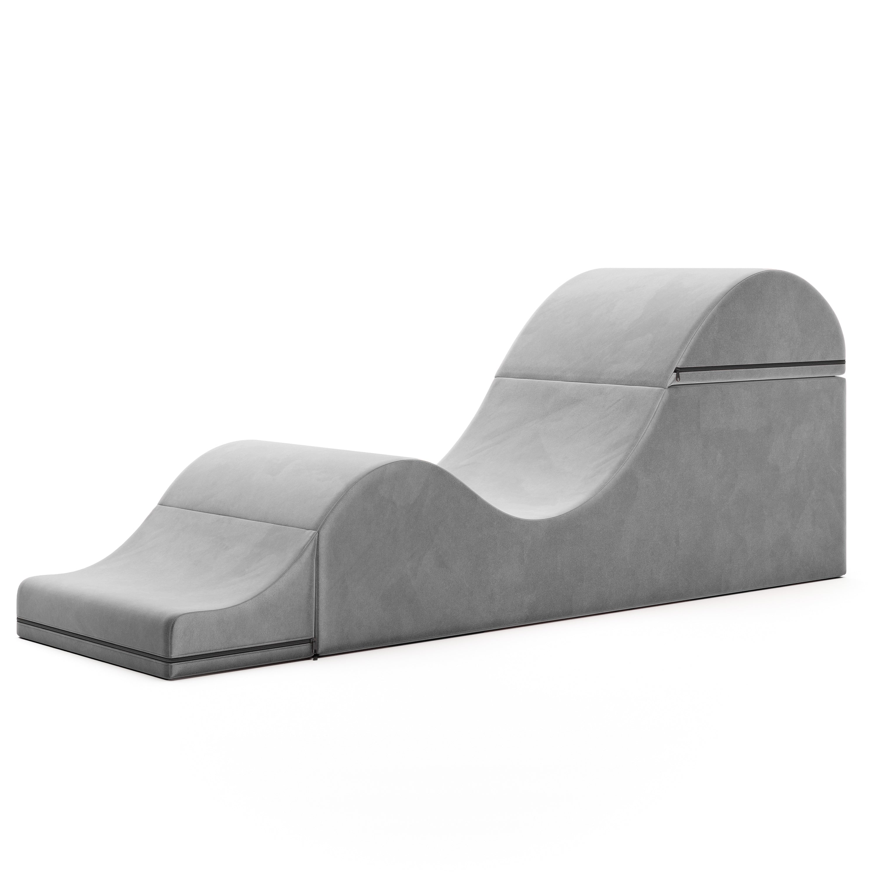Gray upholstered bench on a white background