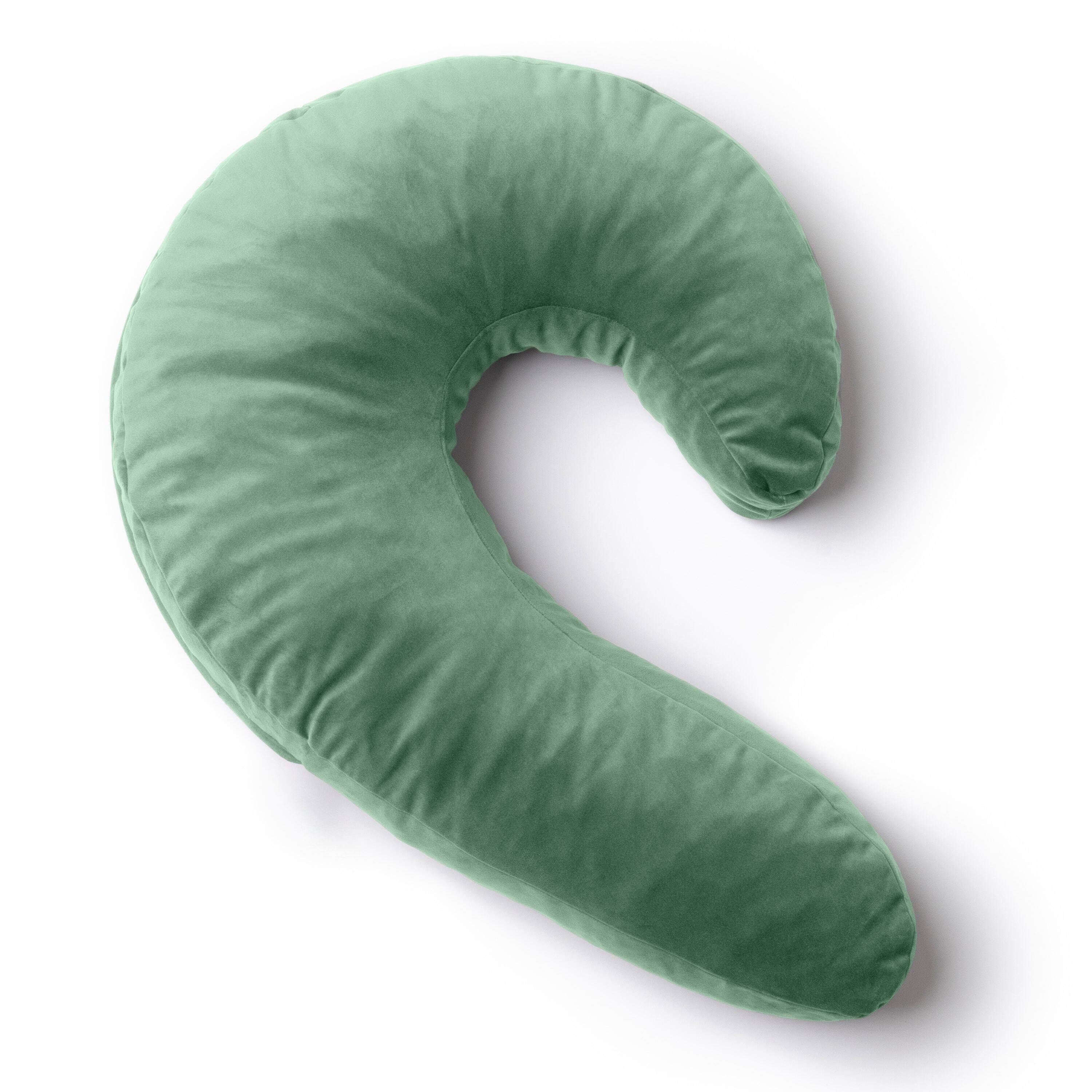 Green U-shaped pillow on a white background