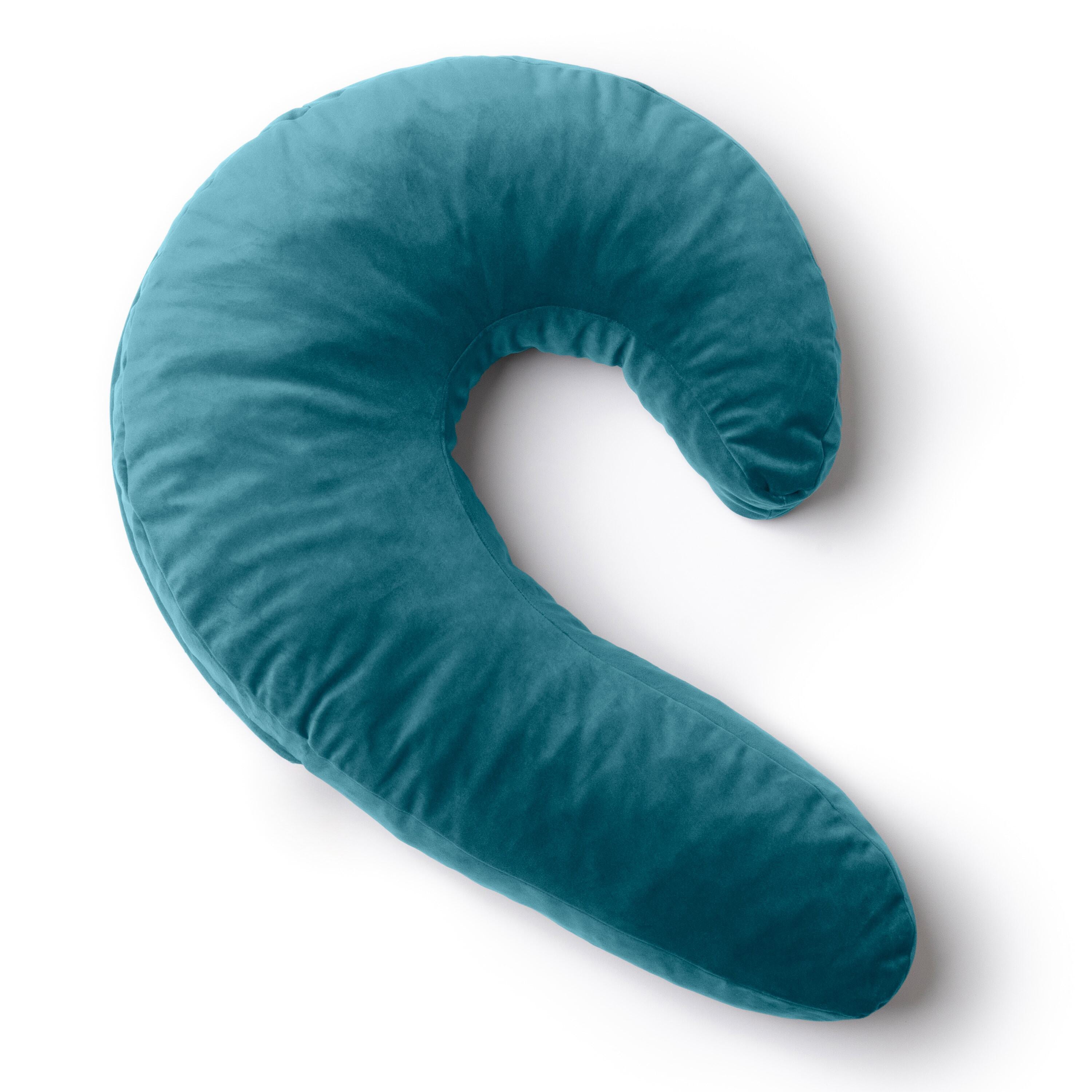 Teal U-shaped pillow on a white background