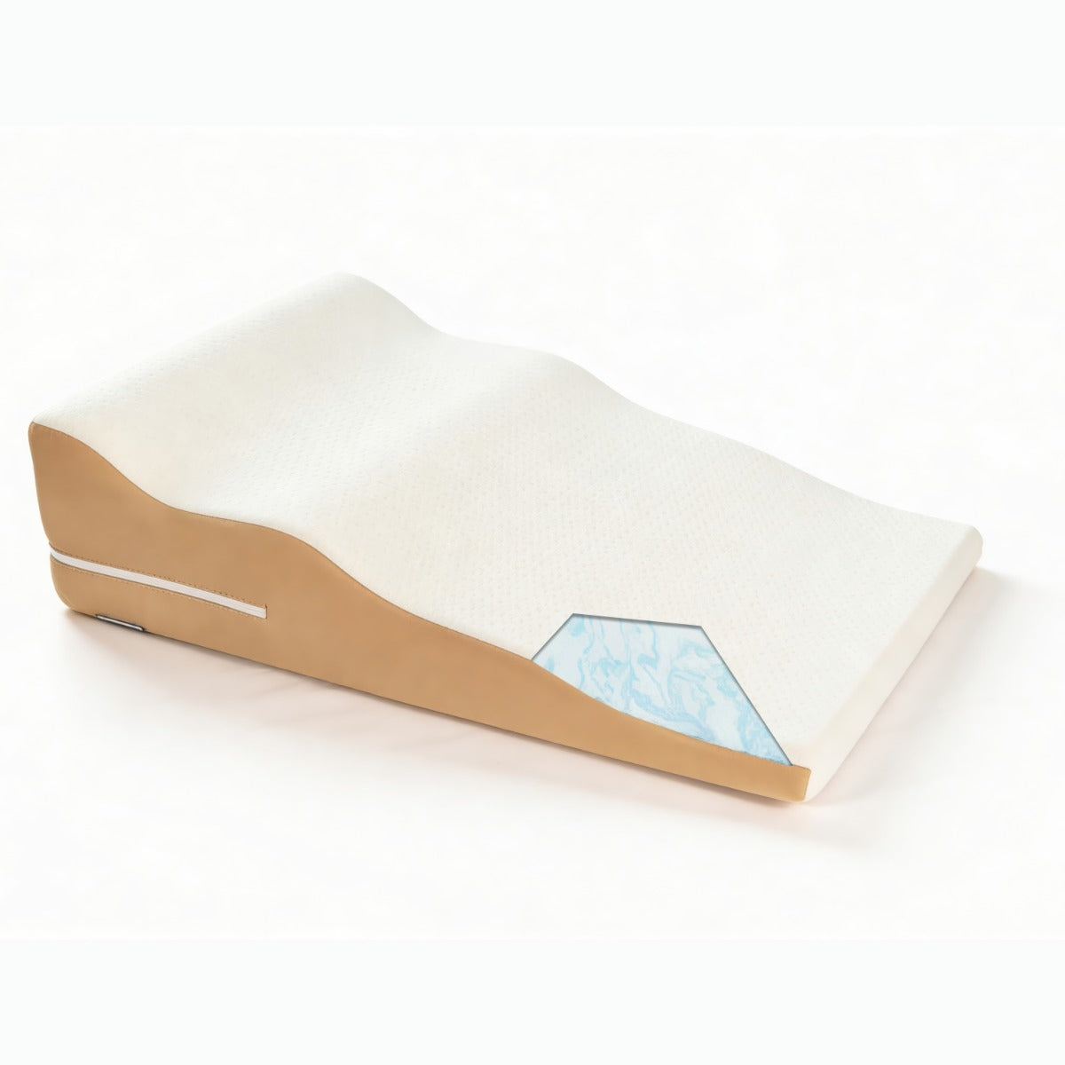 White mattress topper with brown sides on a white background